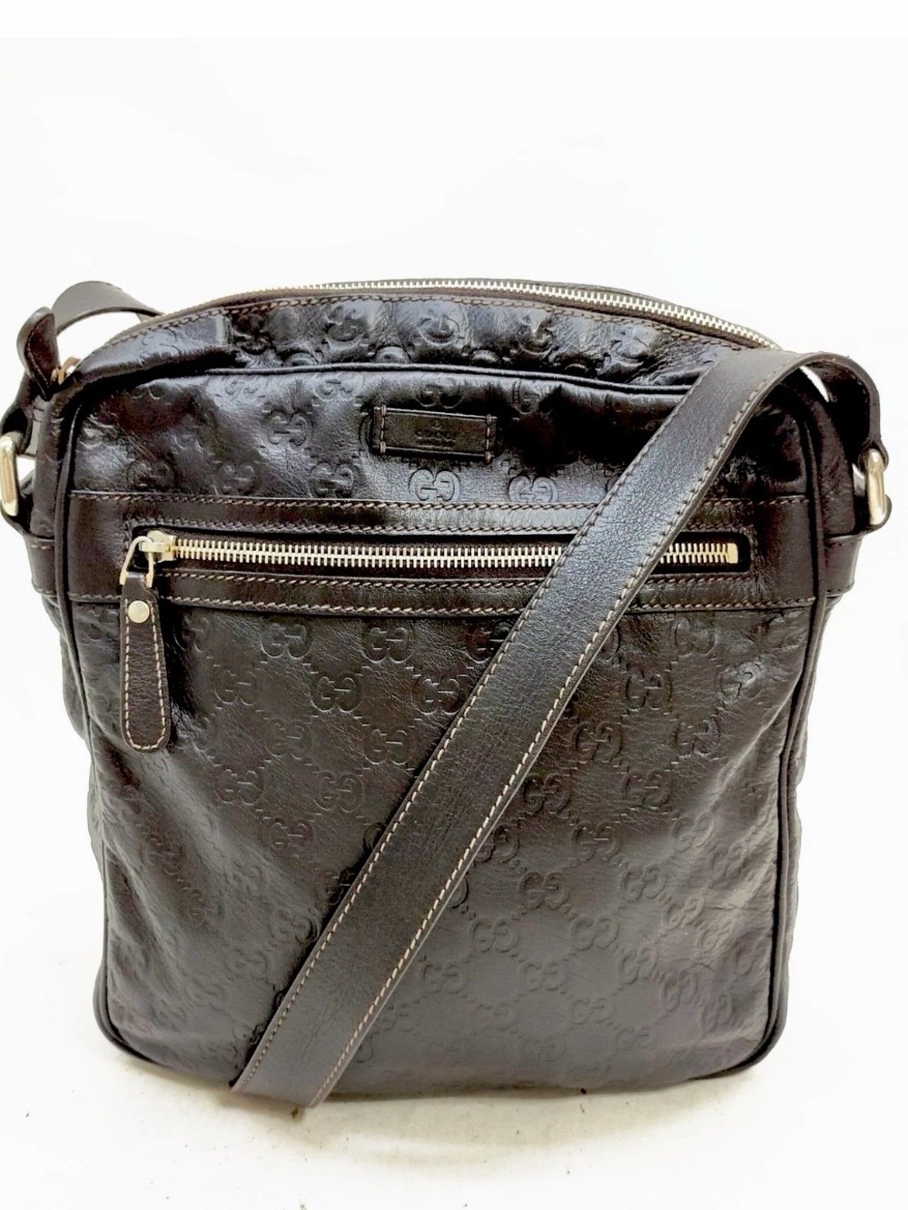 Gucci Dark Brown Embossed GG Leather Crossbody